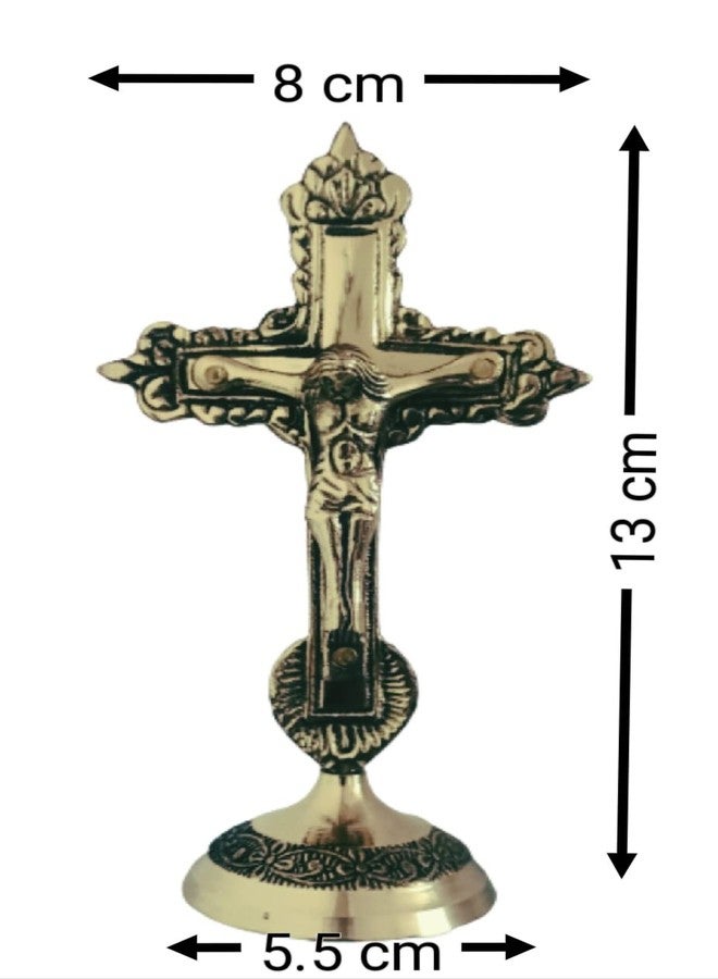 ATRANGEE Bystreet artisans Pure Brass Christian Cross Jesus Christ Tabletop Statue | Idol on Cross in Antique Finish for Prayer | Worship Home Office Decoration Golden (5 inch) - Image 4